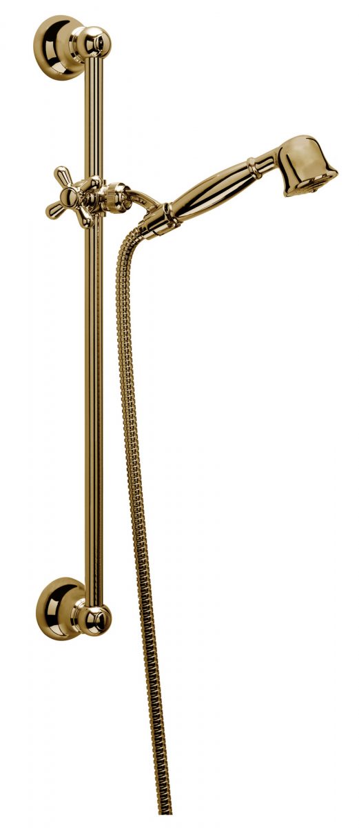 Duschstange im Antik-Stil mit Brause und Schlauch, goldfarben, Damast 14733