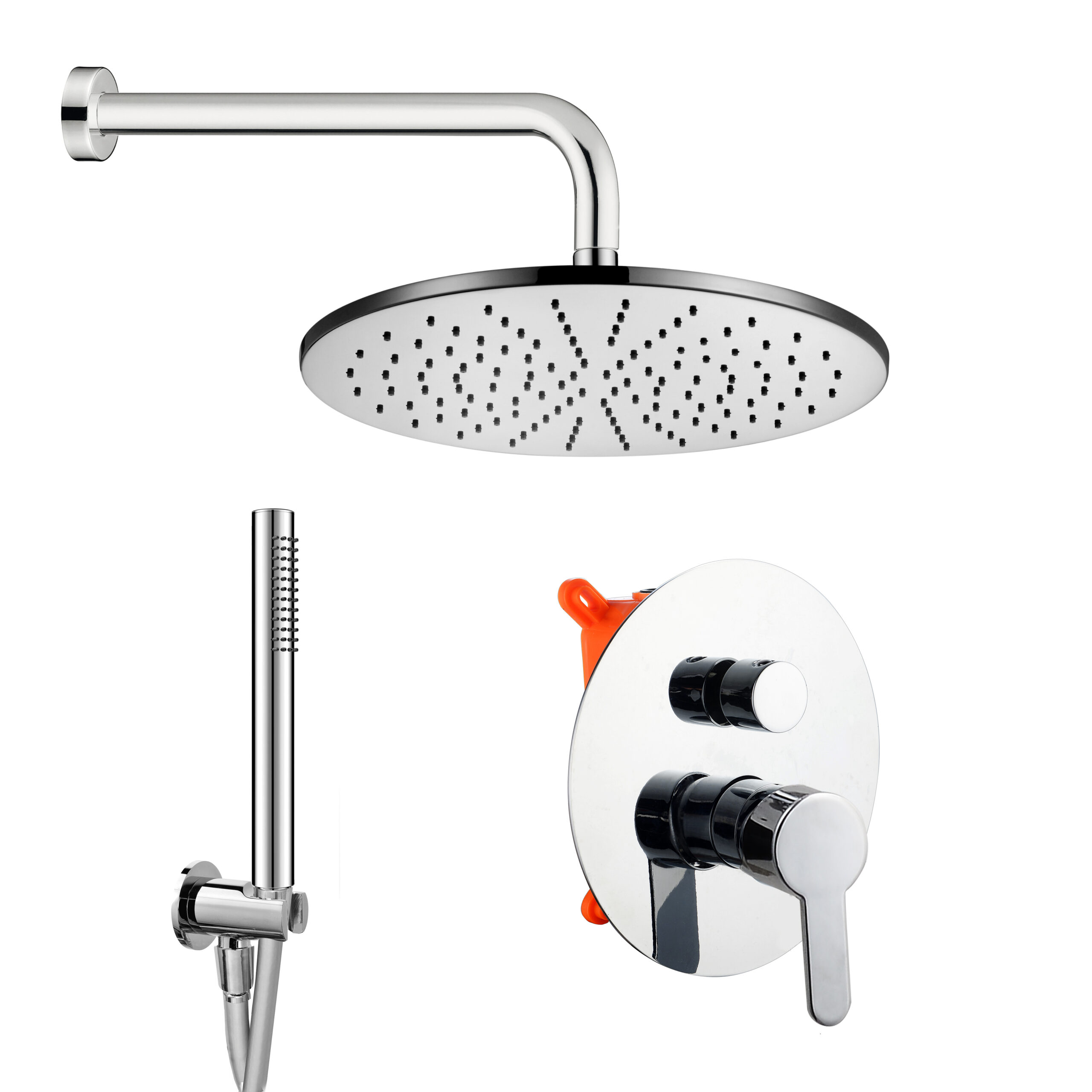 Kit de douche encastré complet avec mitigeur 2 voies et pommeau de douche 200 mm 16300