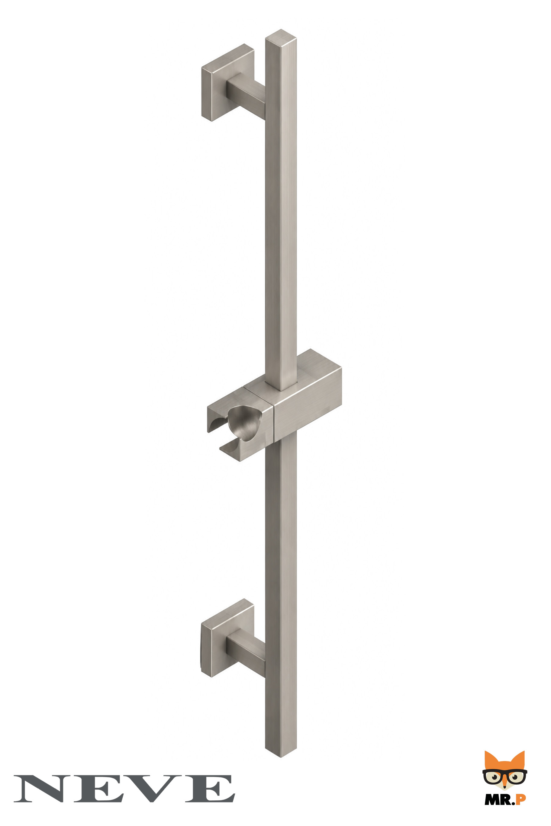 Barre de douche carrée en laiton, finition Nickel Satiné, Neve Rubinetterie, réf. BOX6107N17